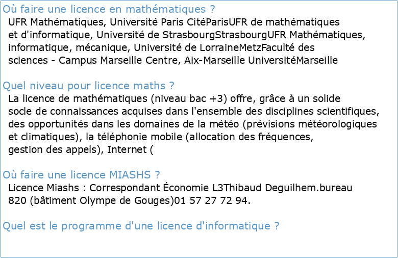 Les Licences Mathématiques et Informatique d'Université Paris Cité