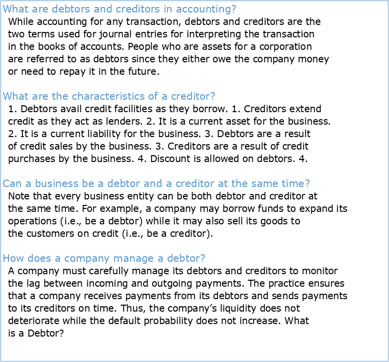 Creditors/Debtors – Treatment in Accounts