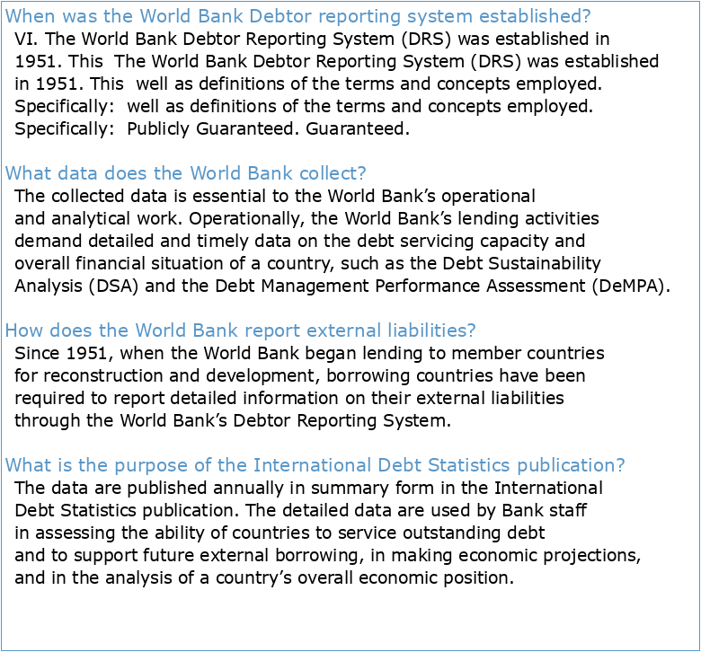 WORLD BANK DEBTOR REPORTING SYSTEM MANUAL