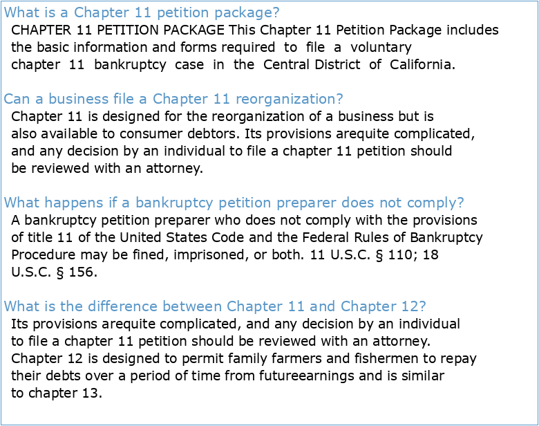 Chapter 11 Petition Package