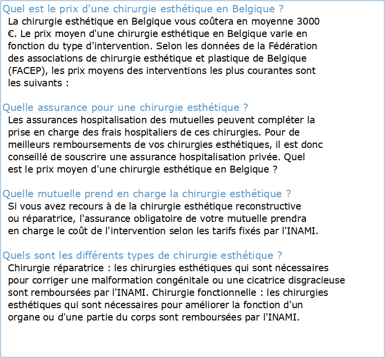 Tarifs Traitements & Consultation Chirurgie esthetique Belgique Dr