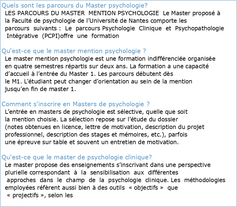 BROCHURE MASTER 1 MENTION : Psychologie clinique