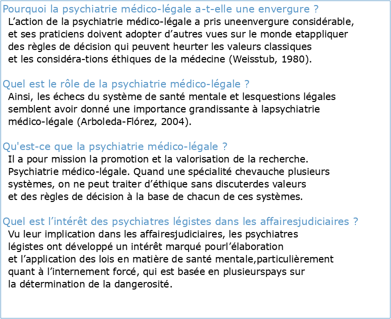 Psychiatrie médico-légale Envergure responsabilités éthiques et
