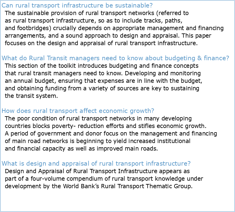 The Managing and Financing of Rural Transport