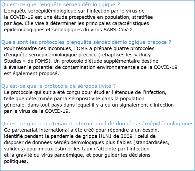 Protocole d'enquête séroépidémiologique stratifiée par