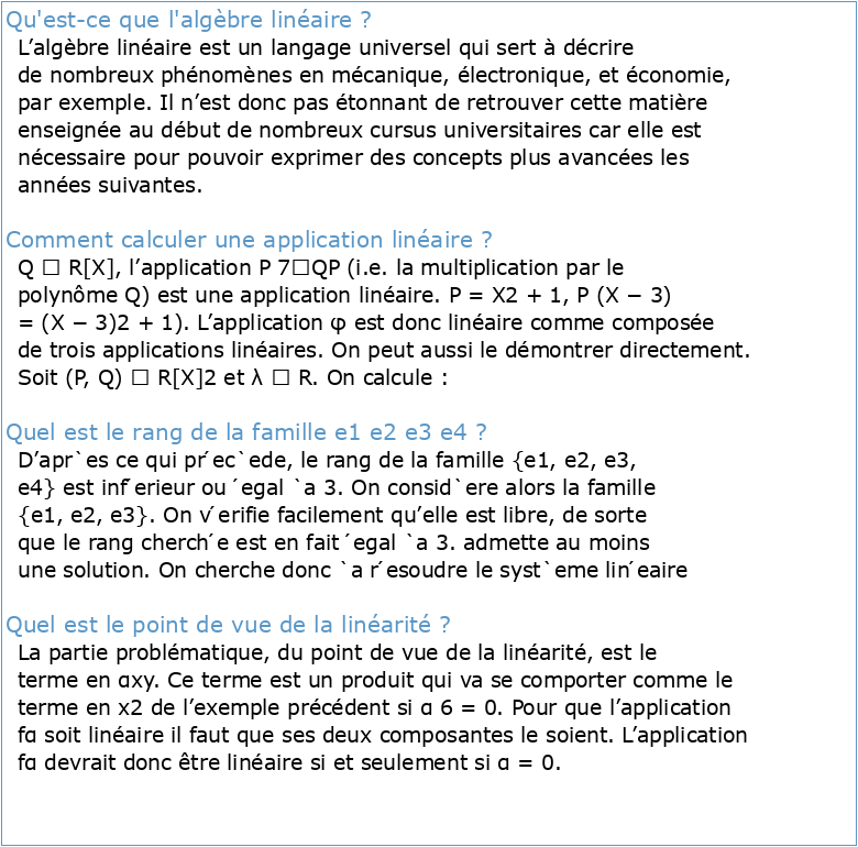 Exercices corrigés Alg`ebre linéaire 1