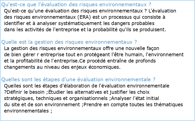 Évaluation et gestion des risques et des impacts environnementaux