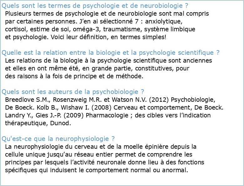 PSYCHOLOGIE ET NEUROBIOLOGIE