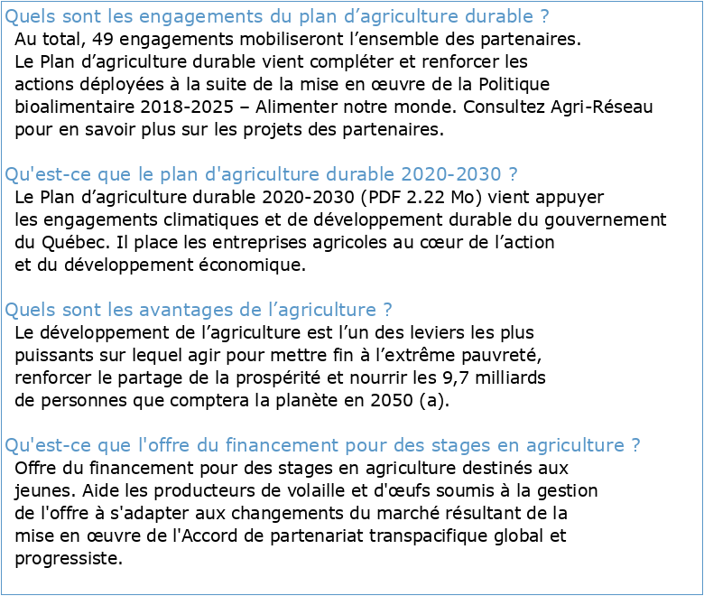 Programme Agriculture et Développement Durable