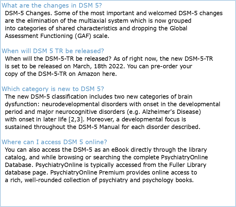 DSM-5-TR Update: Supplement to the Diagnostic and Statistical