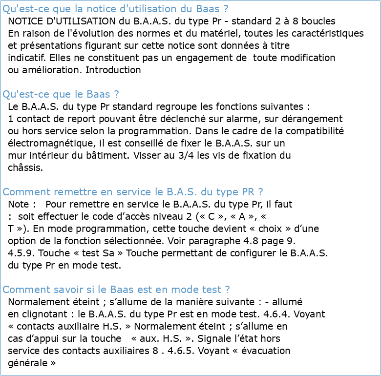BAAS de Type 2b Pr Notice TT2-Pr 2 / 4 / 8
