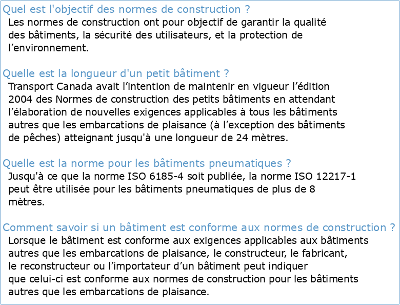 NORMES DE CONSTRUCTION POUR LES PETITS BÂTIMENTS