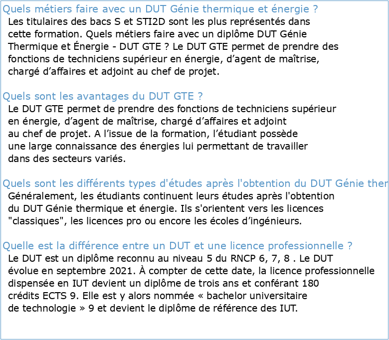 DUT (Diplôme Universitaire de Technologie) GTE (Génie