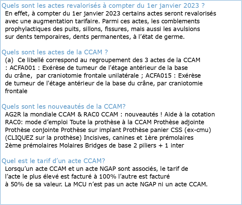 Liste des actes CCAM revalorisés au 1er janvier 2023