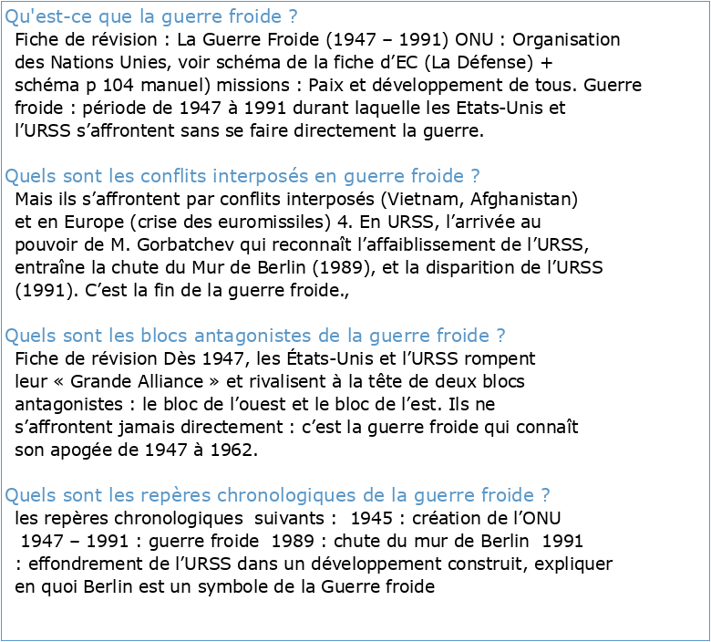Fiche de révision brevet Histoire La guerre froide (1947-1991)