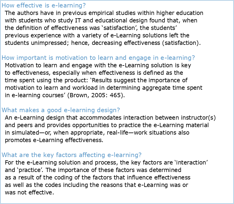 The Effectiveness of E-Learning: An Explorative and