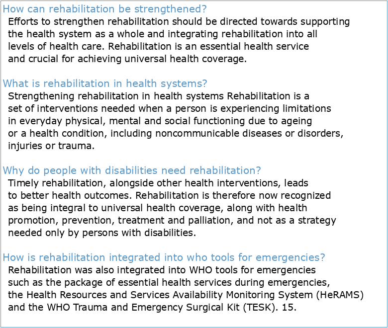 Strengthening rehabilitation in health systems