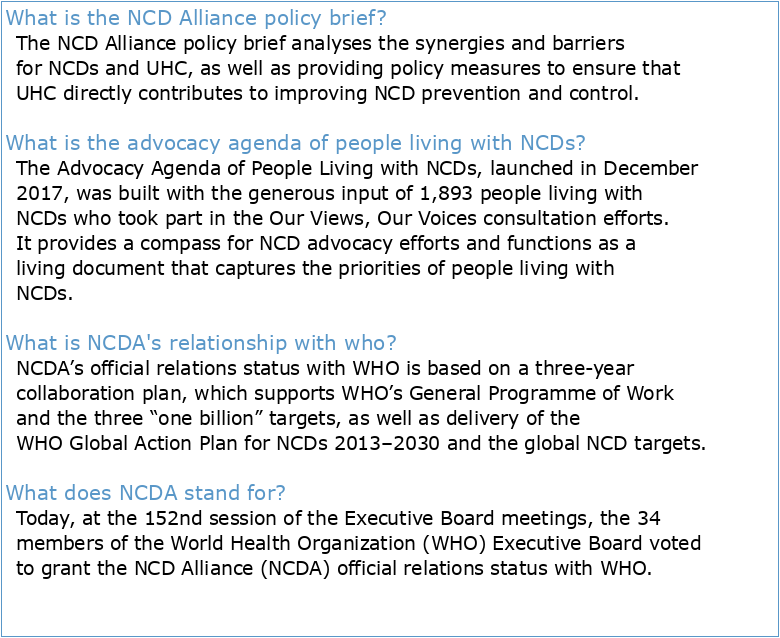 NCD Alliance Advocacy Briefing 152nd Session of the WHO