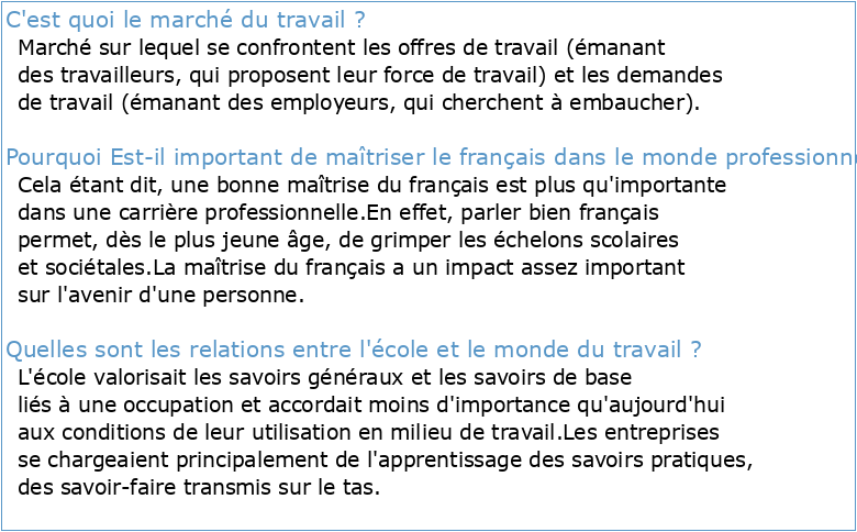 Enseignement du français et marché du travail