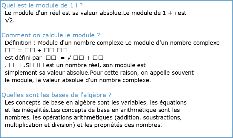 Module Mathématiques I : Alg`ebre