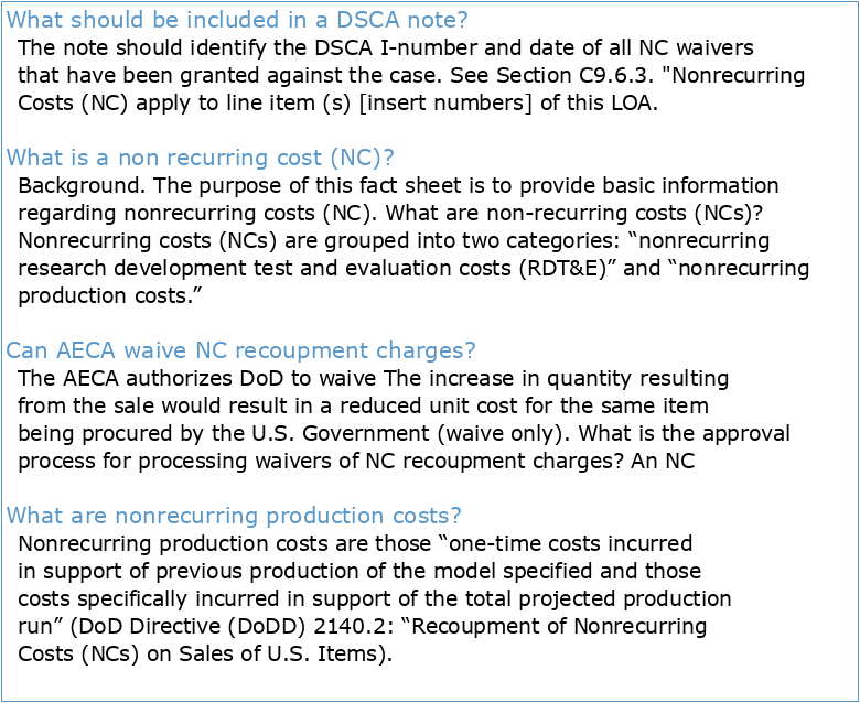 DSCA FACT SHEET Non-Recurring Costs and Waivers