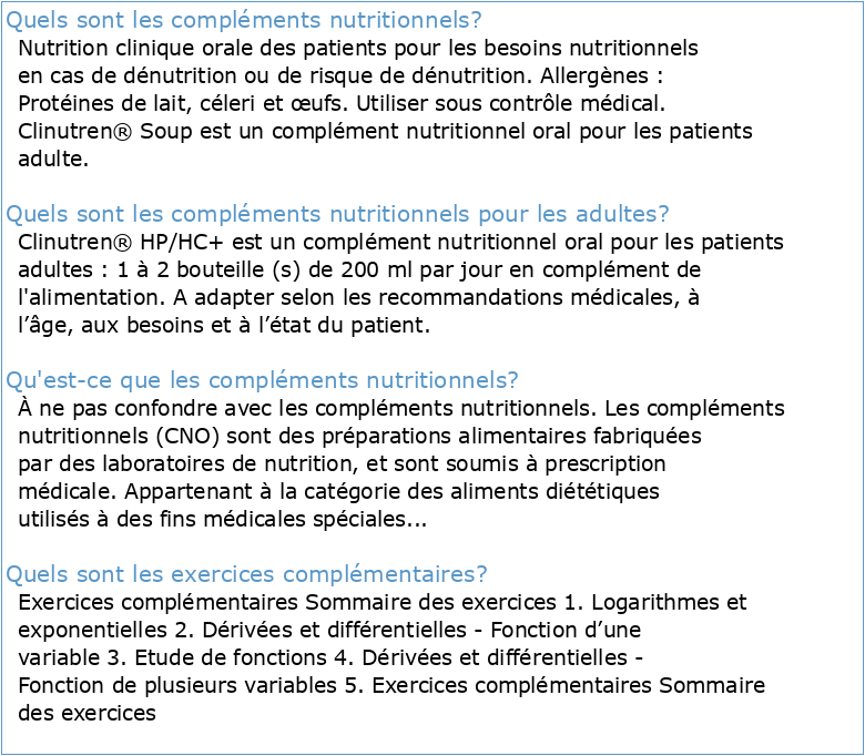 Exercices complémentaires Nutrition 3-4PSS