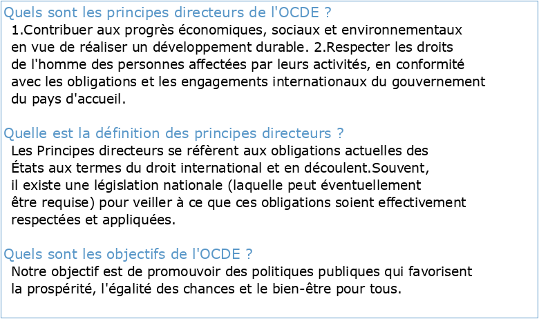 Les Principes directeurs de l'OCDE à l'intention des entreprises