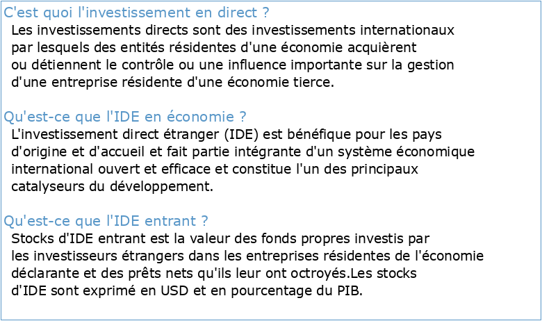 Définition de référence de l'OCDE des investissements directs