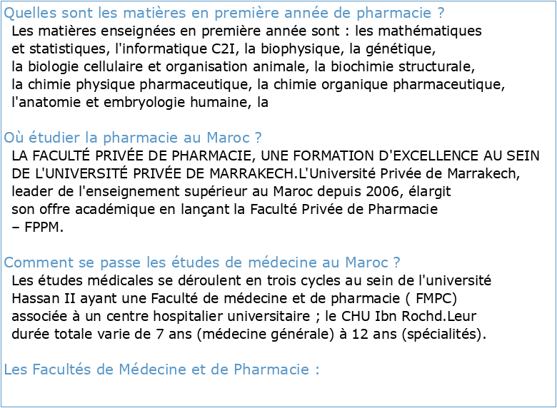 Fiches de formation de la Faculté de Médecine et de Pharmacie