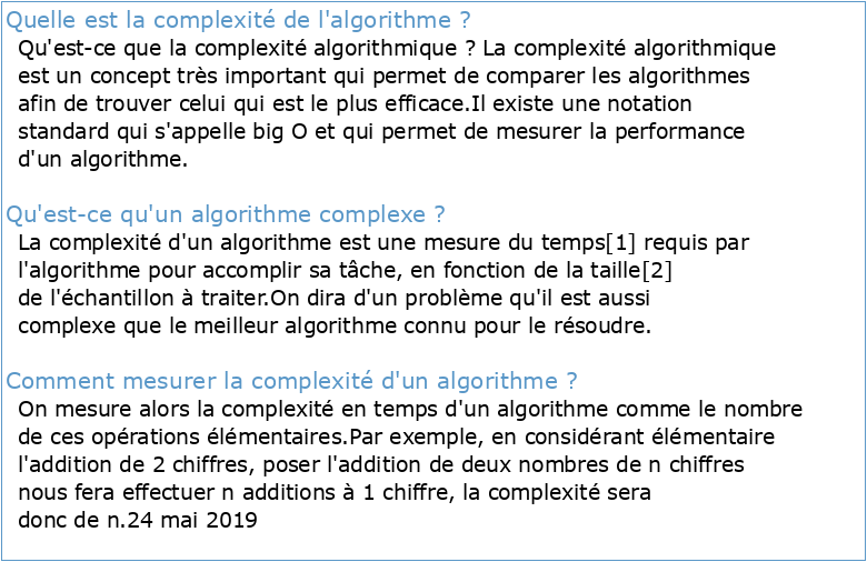 Algorithmes et complexité