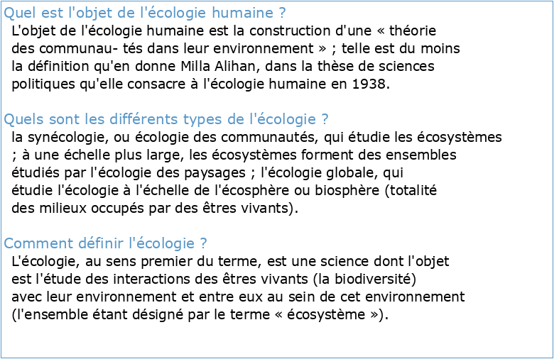 L’ECOLOGIE HUMAINE
