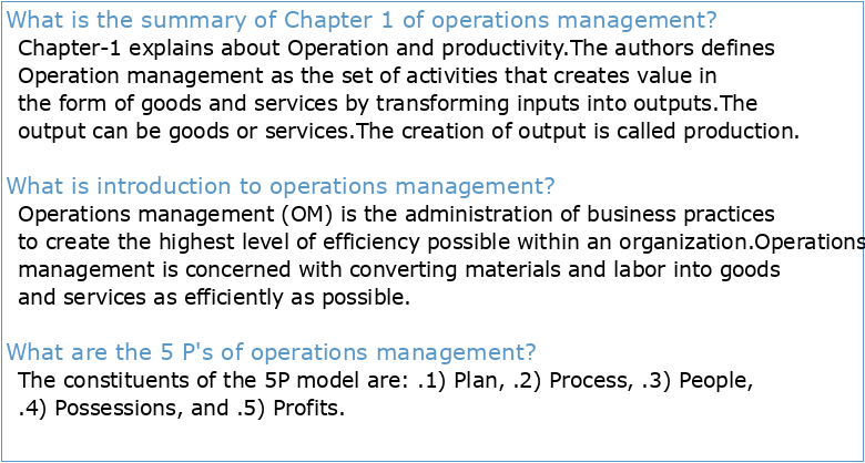 CHAPTER 1 Introduction to Operations Management
