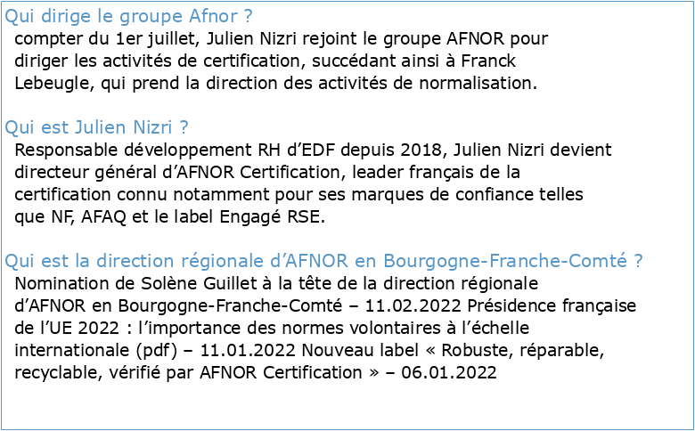 Gouvernance / Groupe AFNOR A compter du 1er juillet Julien Nizri