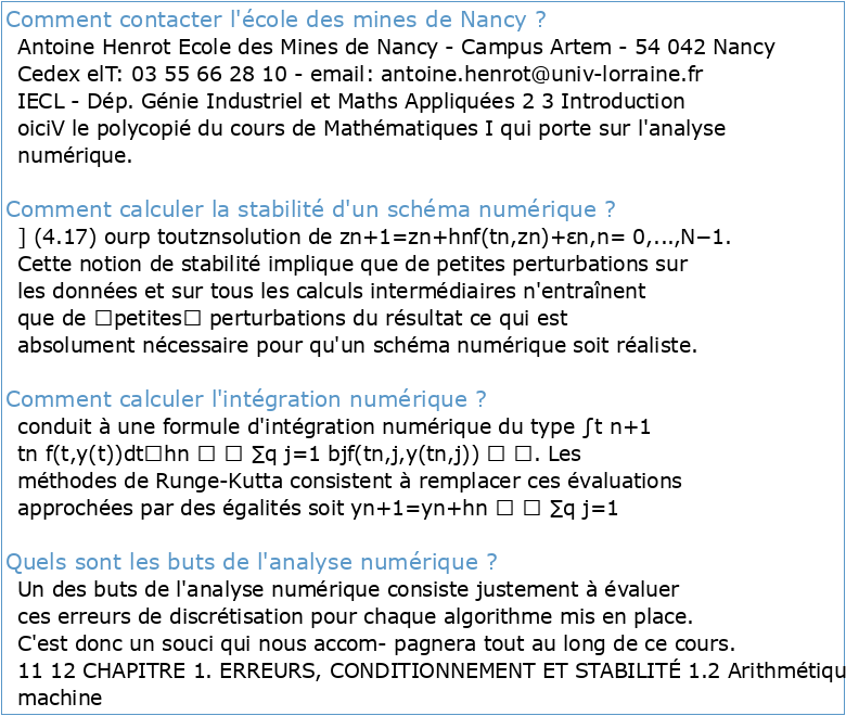 Analyse Numérique : Introduction `a Matlab Ecole des Mines de Nancy