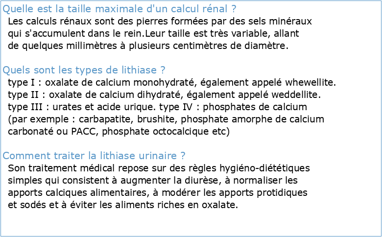 Chapitre 14 Item 262 – UE 8 – Lithiase urinaire