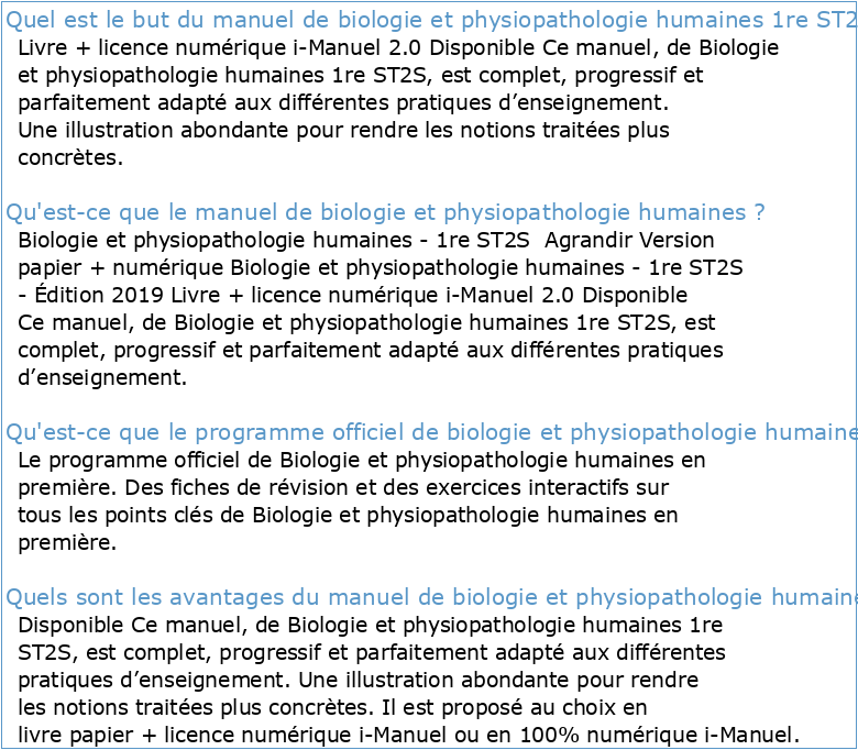 Biologie et physiopathologie humaines 1re st2s pr (PDF)