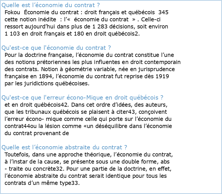 La notion d’économie du contrat en droit français et québécois