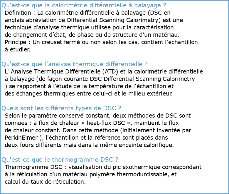 propriétés thermiques Calorimétrie Différentielle à Balayage (DSC