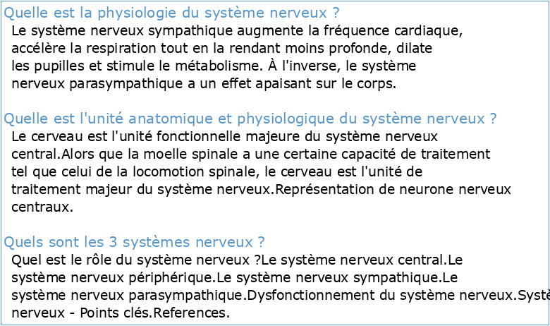Anatomie et physiologie du système nerveux
