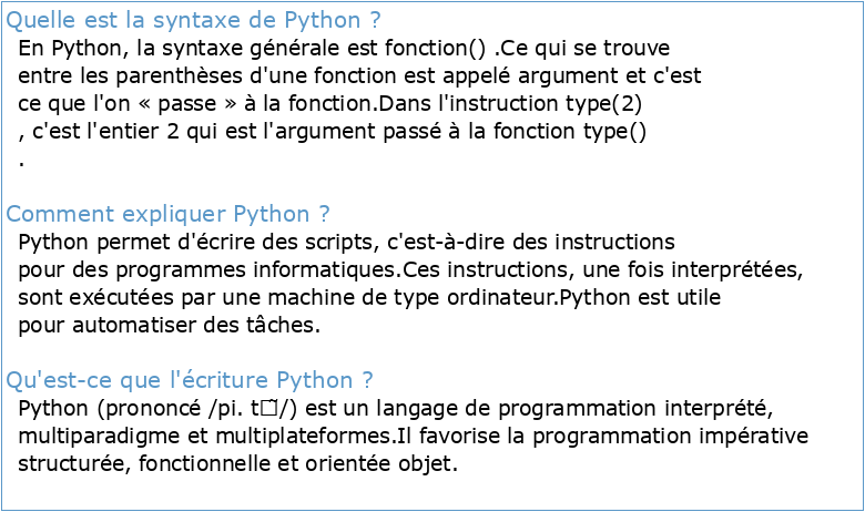 Résumé de la syntaxe Python