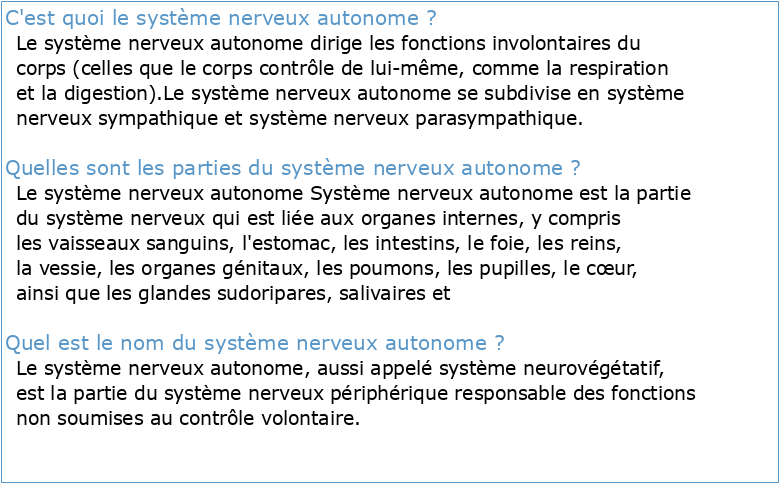 Chapitre V: Le système nerveux autonome