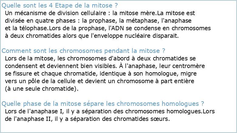 SERIE TRAVAUX DIRIGES 4 : MITOSE ET CHROMOSOMES