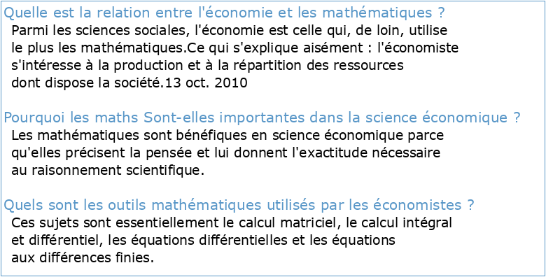 La «Science Économique» et les Mathématiques Quelques