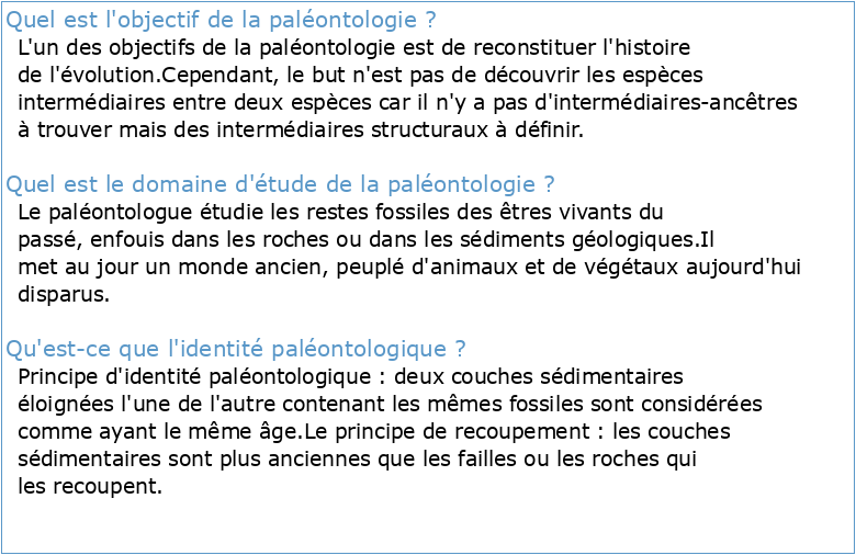 Paléontologie Coeff 3 Crédit 5 Cours : 01H30 TP : 02h30 Objectifs