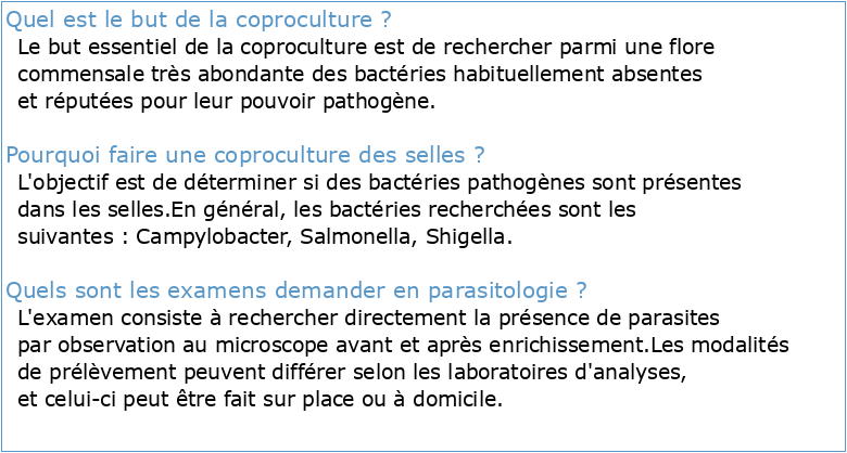 La coproculture et la parasitologie des selles