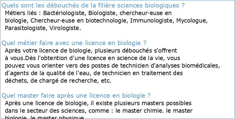 Deuxième année licence (L2) Filière Sciences Biologiques