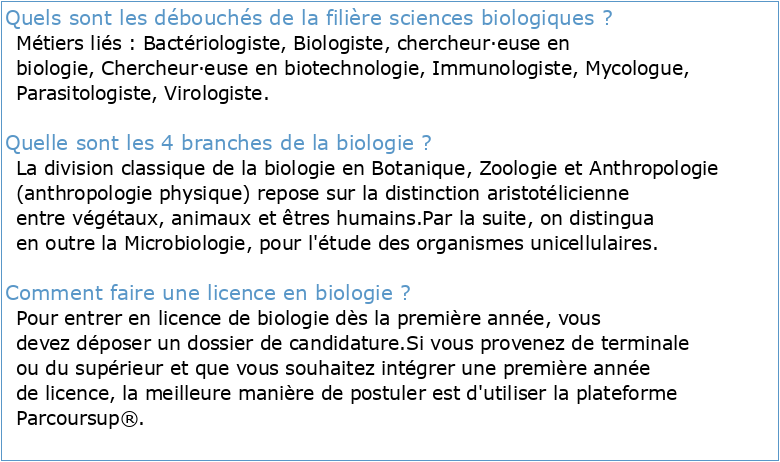 2ème Année Licence : Sciences Biologiques (L2 SB)