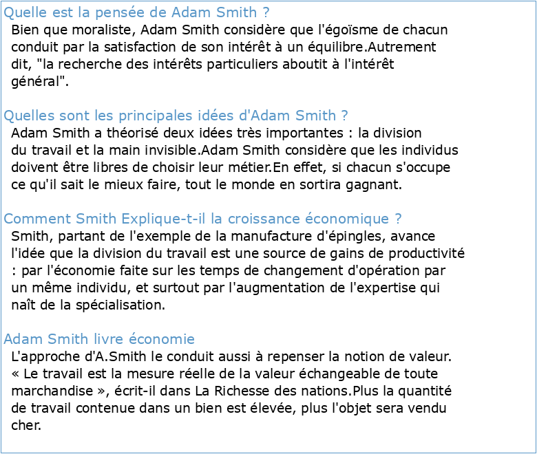 La pensée économique d'Adam Smith (1723-1790)