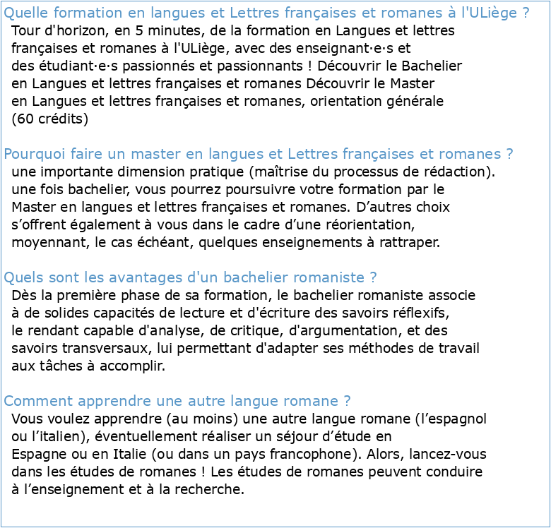Bachelier en langues et lettres françaises et romanes