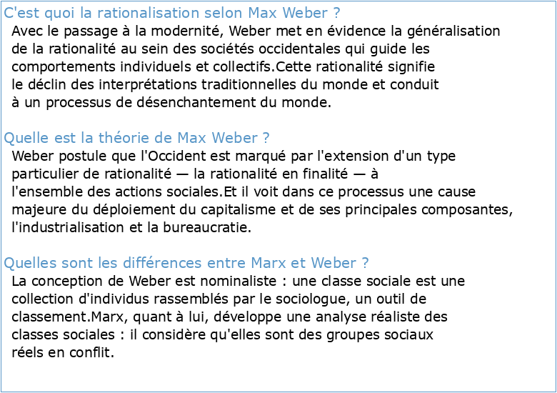 Max Weber la théorie de la rationalisation et le marxisme